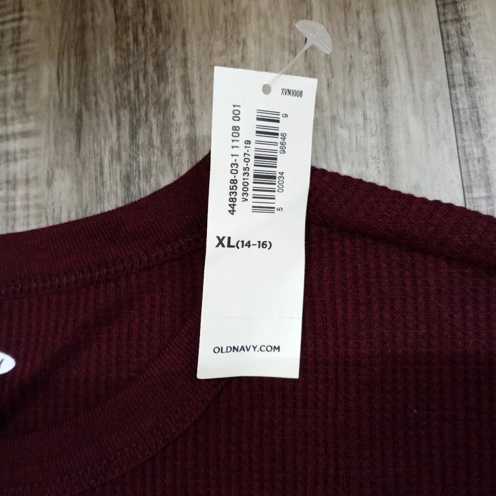 Waffle Knit Long Sleeve T Shirt New with Tags Lot of 2 Red Maroon